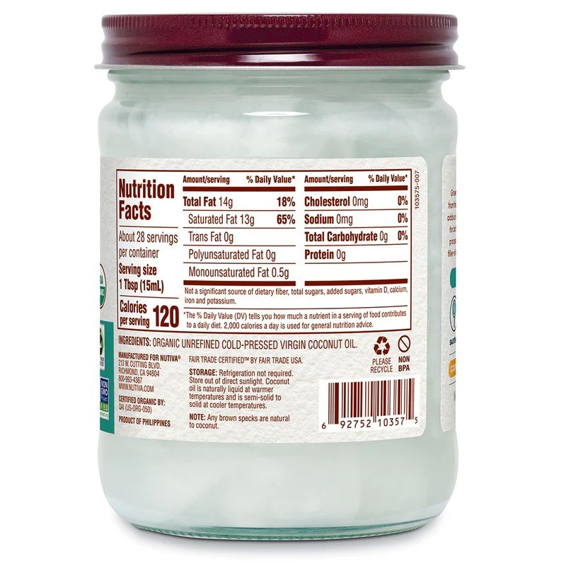 Nutiva Organic Virgin Coconut Oil (Glass Jar) 14 oz Oil