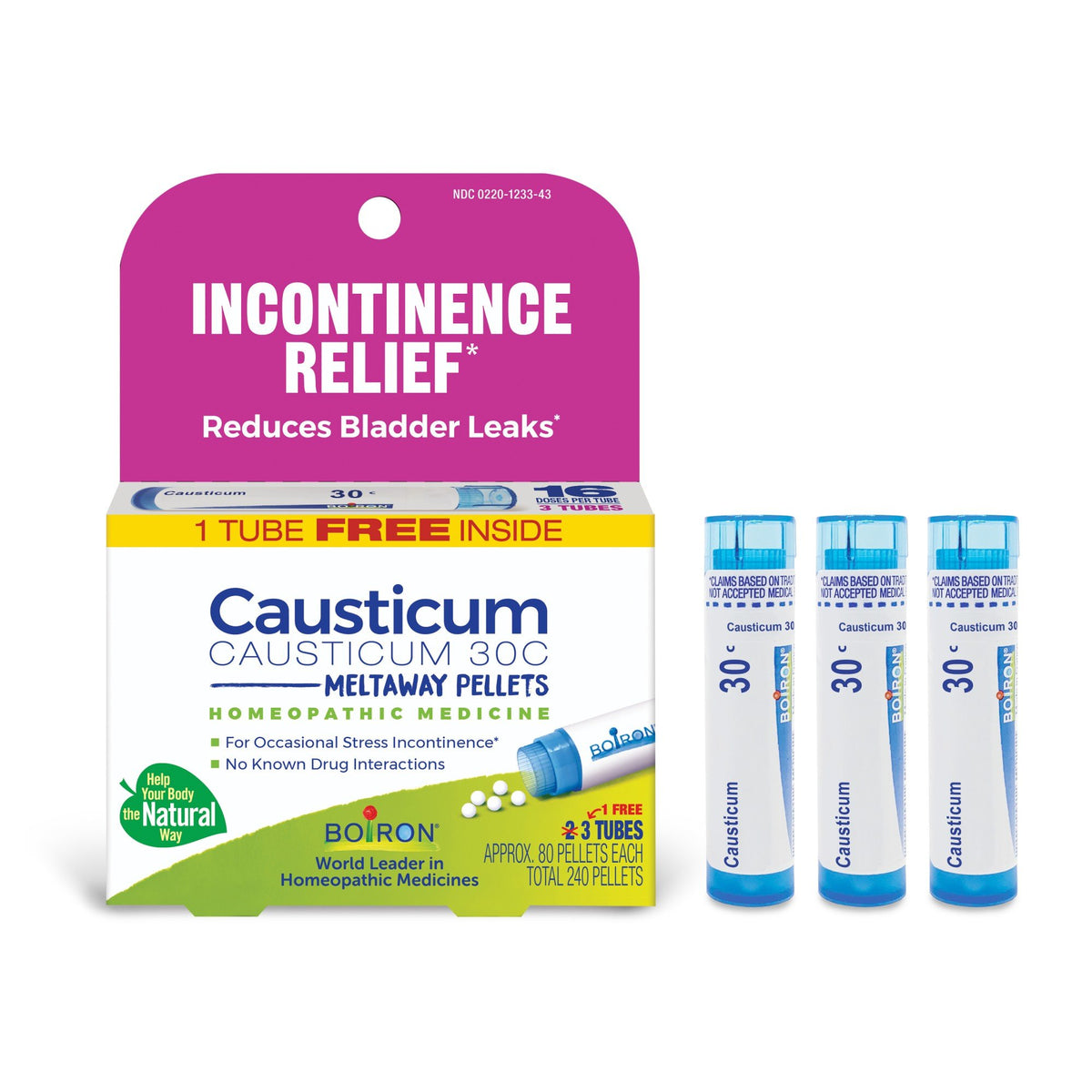 Boiron Causticum 30C 3 MDT Homeopathic Medicine For Incontinence Relief 3 Tubes Box