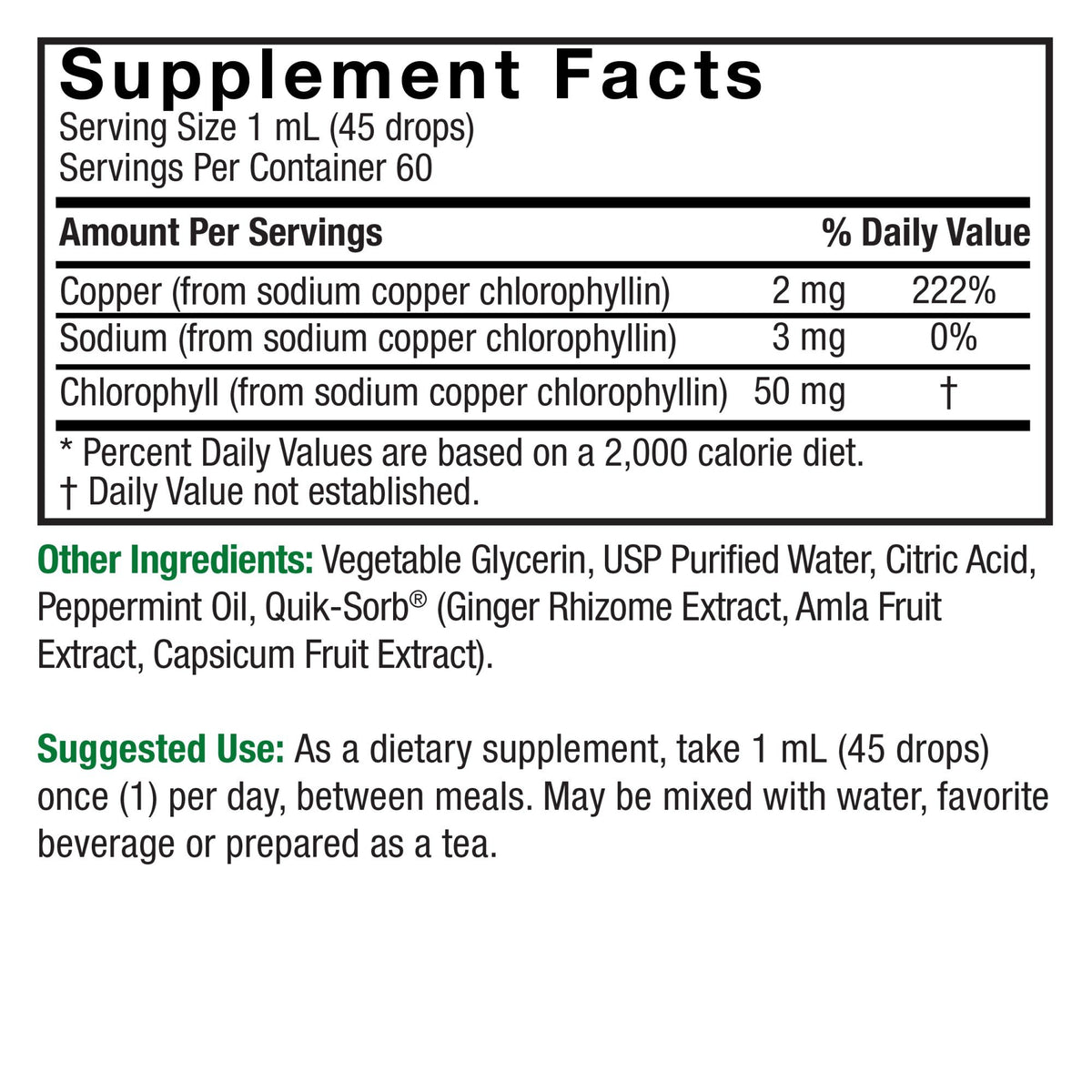 Nature&#39;s Answer Concentrated Chlorophyll Liquid Drops-Alcohol-Free-50 mg 2 fl oz Liquid