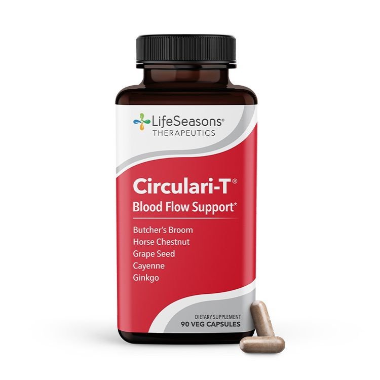 Circulari-T | Life Seasons Therapeutics | Vein Structural Integrity | Blood Flow Support | Butcher's Broom | Horse Chestnut | Grape Seed | Cayenne | Ginkgo | Dietary Supplement | 90 Capsules | VitaminLife