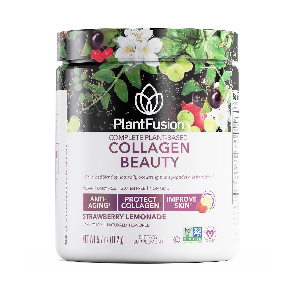 PlantFusion Vegan Complete Plant-Based Collagen Beauty Strawberry Lemonade 5.7 oz Powder