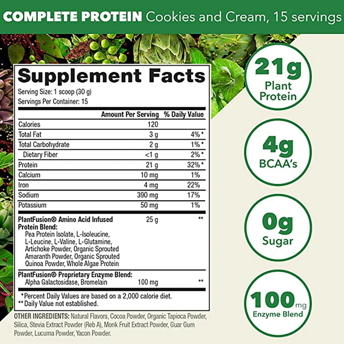 PlantFusion Complete Plant Protein Cookies and Creme 1 lb Powder