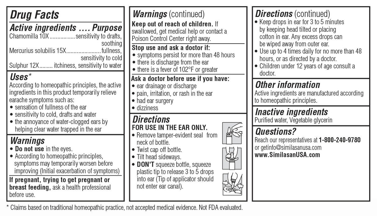Similasan Earache Relief Ear Drops 0.33 fl oz Liquid