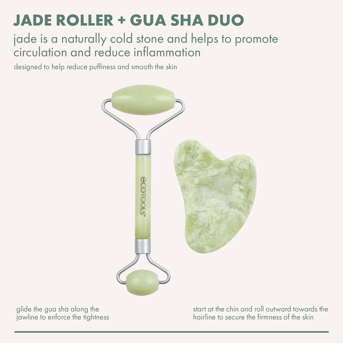 EcoTools Jade Facial Roller and Gua Sha Stone Duo 1 Pack