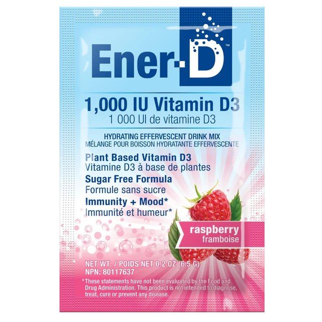 Ener-Life Ener-D+-Vitamin D Drink Mix-1,000 IU of Vitamin D3-Raspberry-30 Count 5.15 oz(146 g) Powder