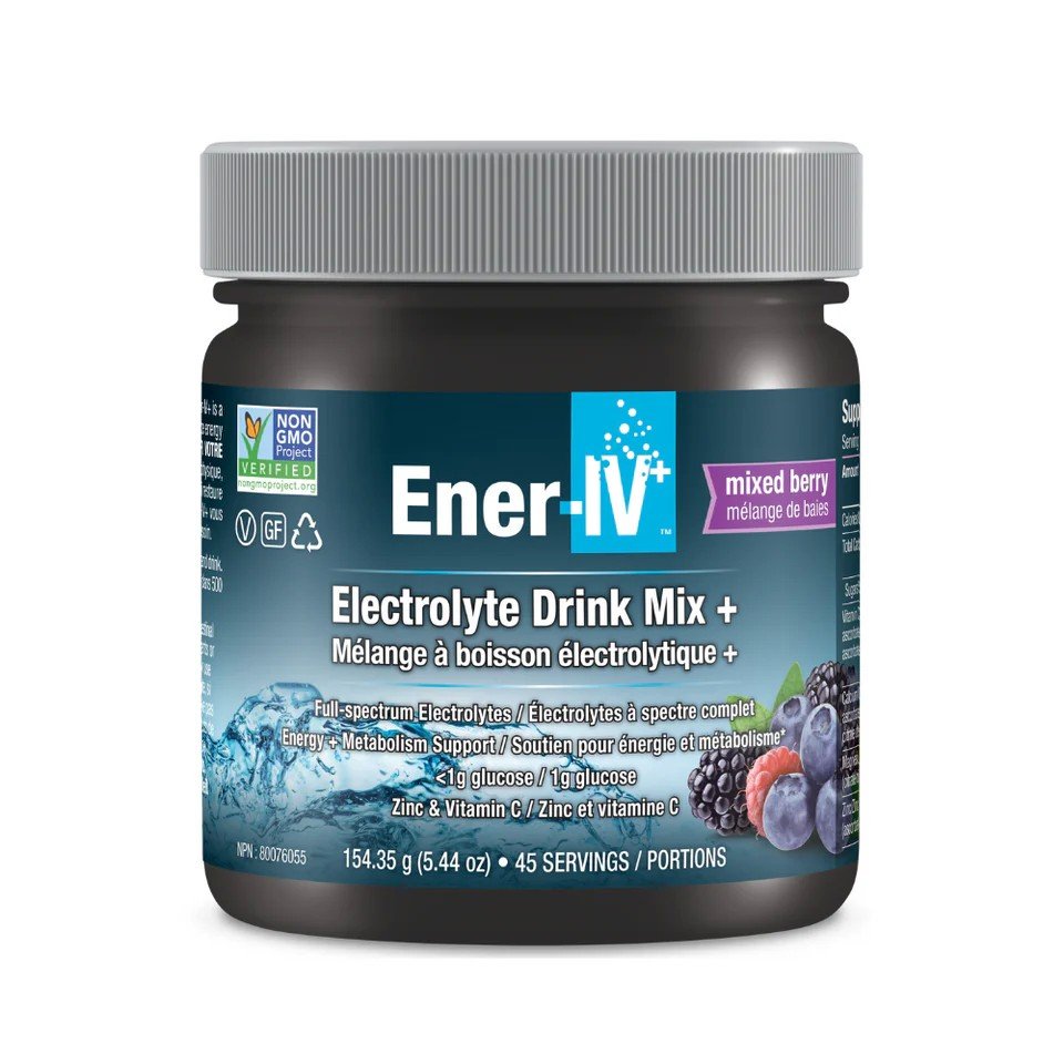Ener-Life Ener-IV+-Electrolyte Drink Mix Tub-Mixed Berry-45 Servings 5.44 oz(154.35 g) Powder