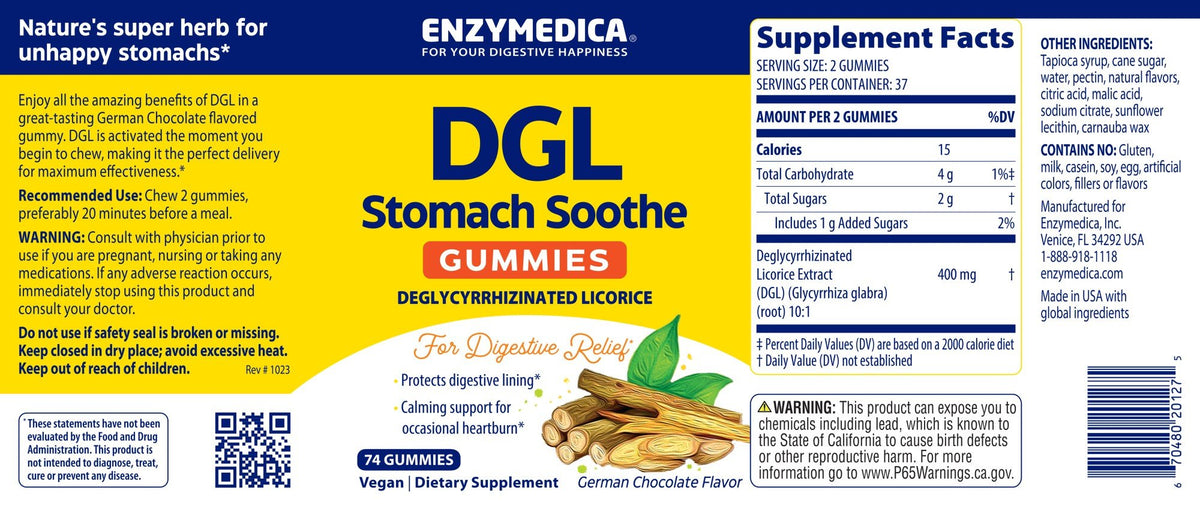 Enzymedica DGL Stomach Soothe Gummies 74 Gummy