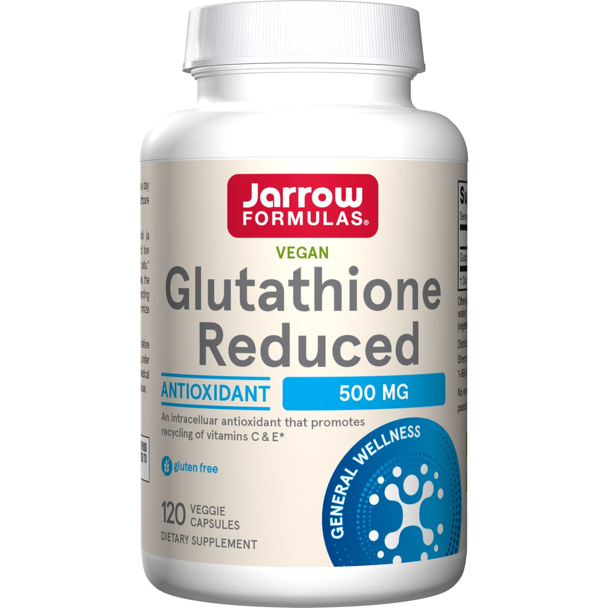 Glutathione Reduced | Jarrow Formula | Antioxidant | Gluten Free | General Wellness | Vitamin C Recycling | Vitamin E Recycling | Dietary Supplement | 120 Capsules | VitaminLife