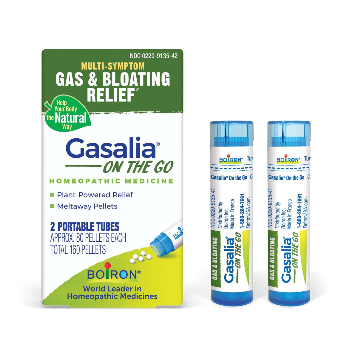 Boiron Gasalia On the Go Homeopathic Medicine for Gas & Bloating Relief 2 Tubes Box