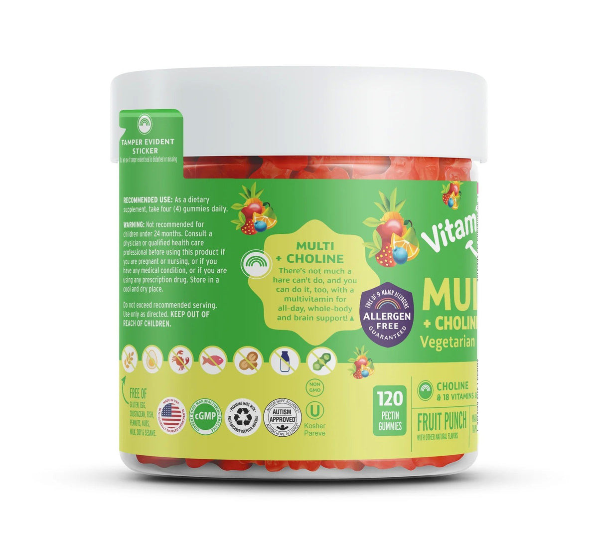 Vitamin Friends Kids Vegetarian Multivitamin + Choline Gummies 120 Gummy