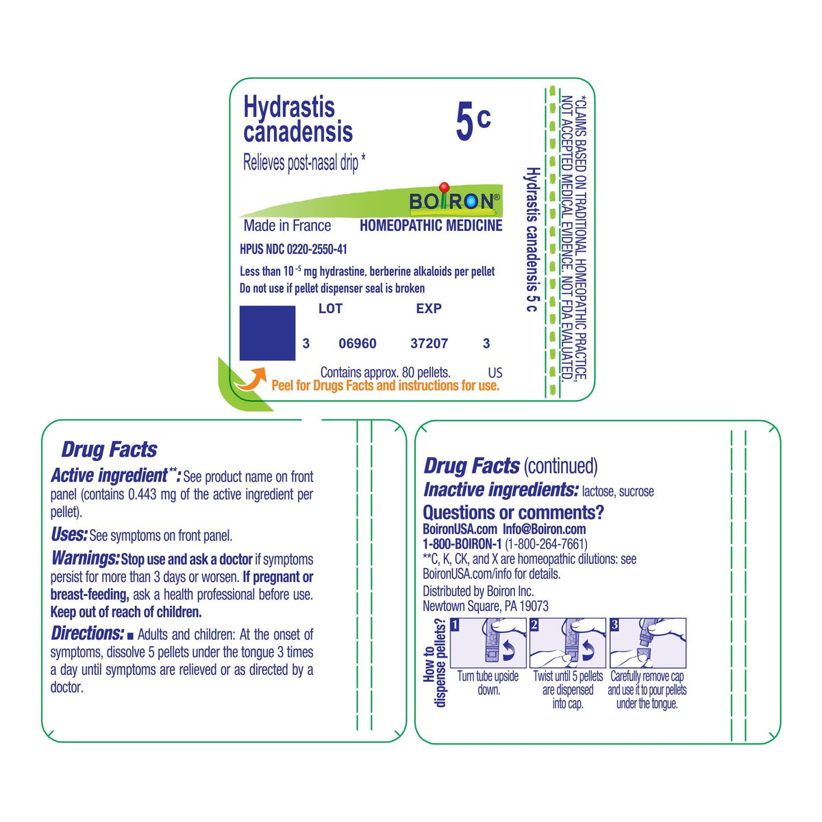 Boiron Hydrastis Canadensis 5C Homeopathic Single Medicine For Cough, Cold &amp; Flu 80 Pellet