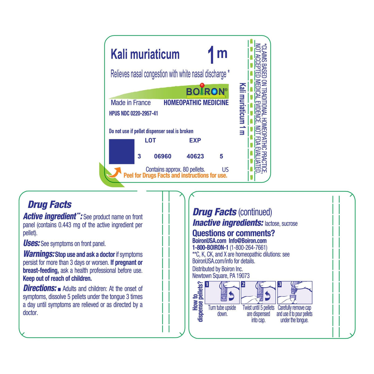 Boiron Kali Muriaticum 1M Homeopathic Single Medicine For Cough, Cold &amp; Flu 80 Pellet