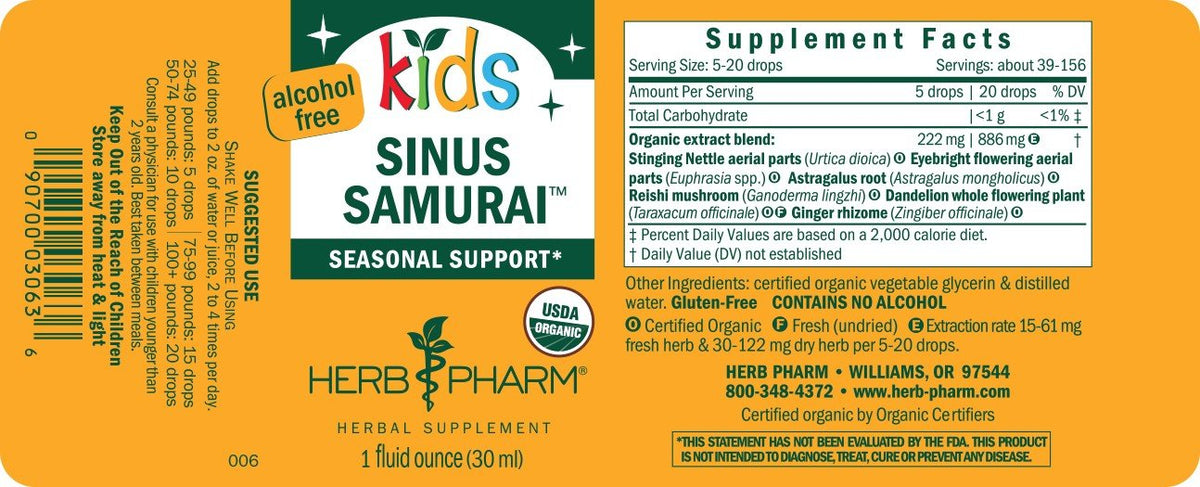 Herb Pharm Kids Sinus Samurai 1 oz Liquid