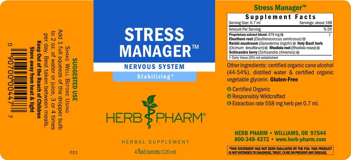 Herb Pharm Stress Manager Compound 4 oz Liquid