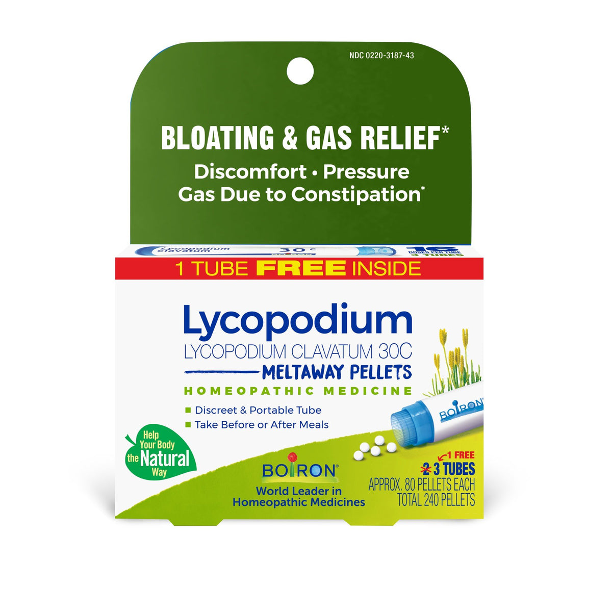 Boiron Lycopodium Clavatum 30C 3 MDT Homeopathic Medicine For Bloating &amp; Gas Relief 3 Pack Pellet