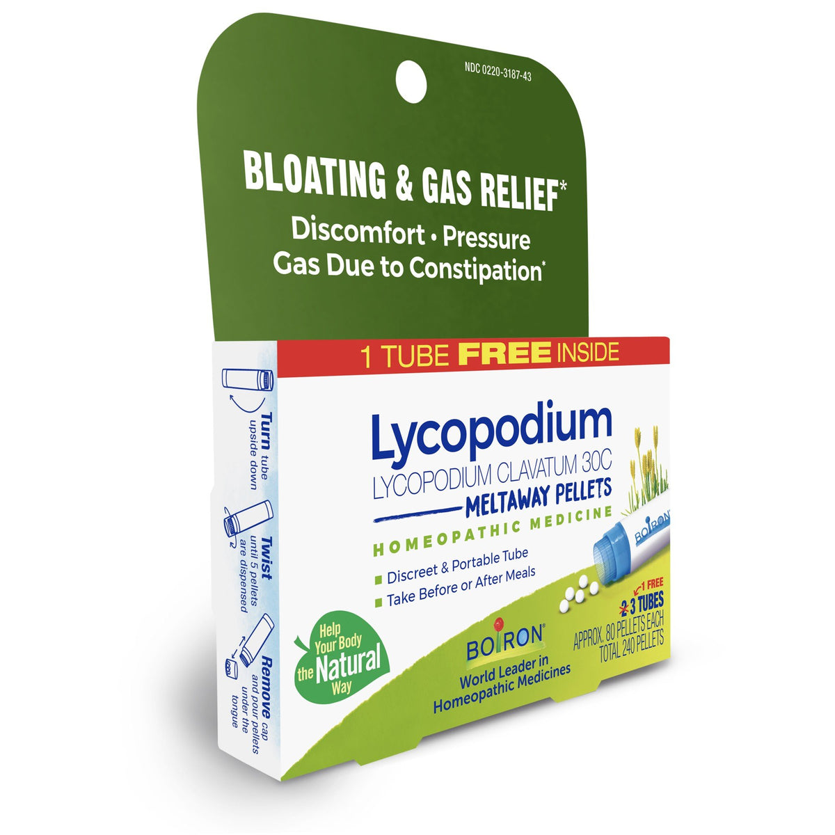 Boiron Lycopodium Clavatum 30C 3 MDT Homeopathic Medicine For Bloating &amp; Gas Relief 3 Pack Pellet