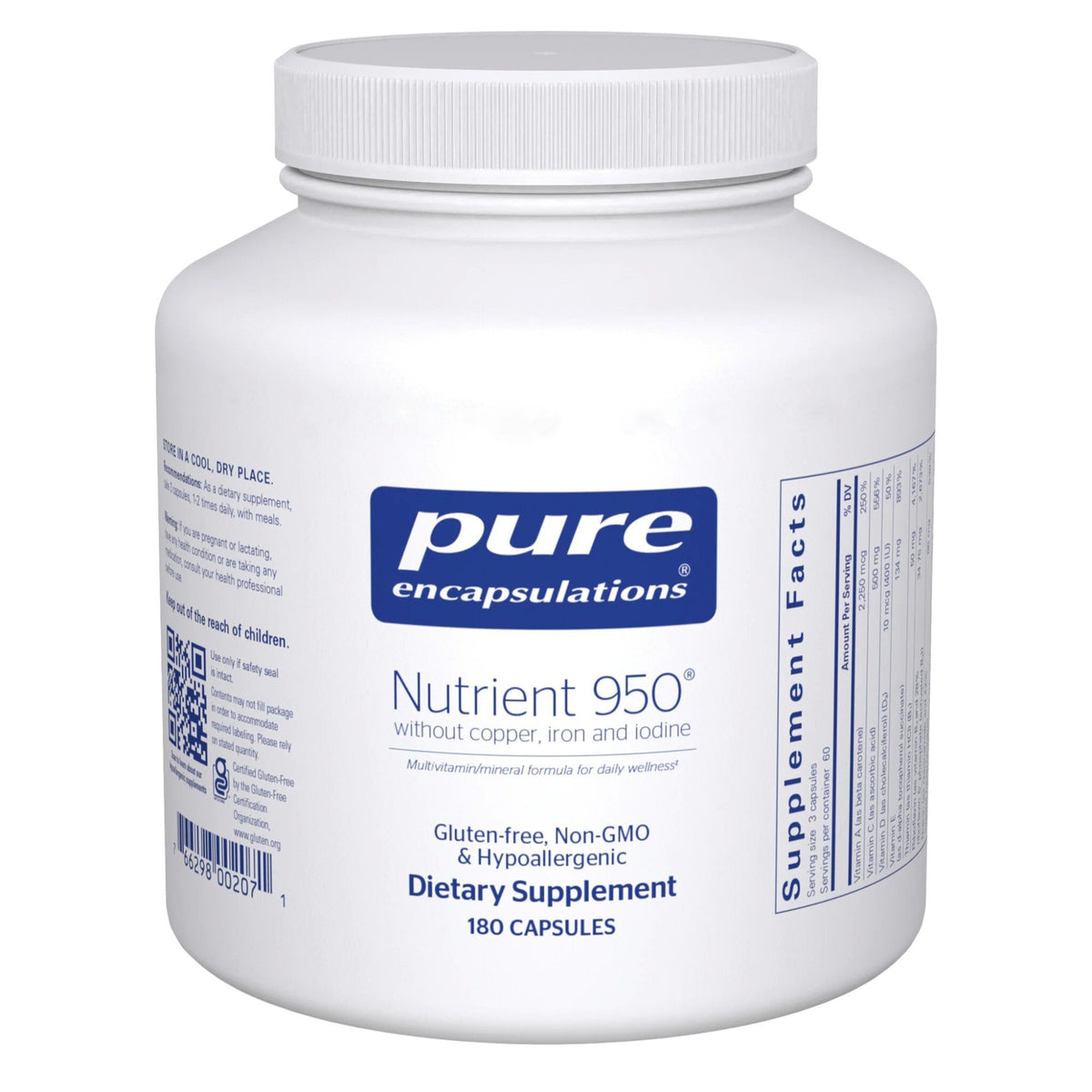 Pure Encapsulations Nutrient 950 without Copper, Iron, and Iodine 180 Capsule