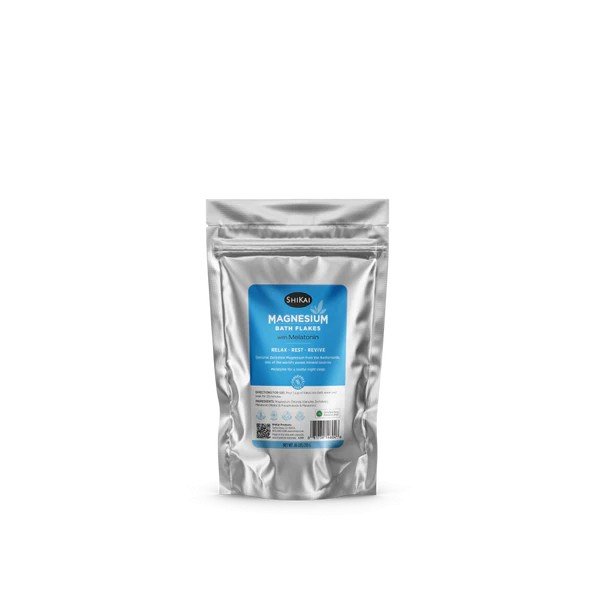 Shikai Magnesium Bath Flakes with Melatonin - Travel Size .46 lbs Bag