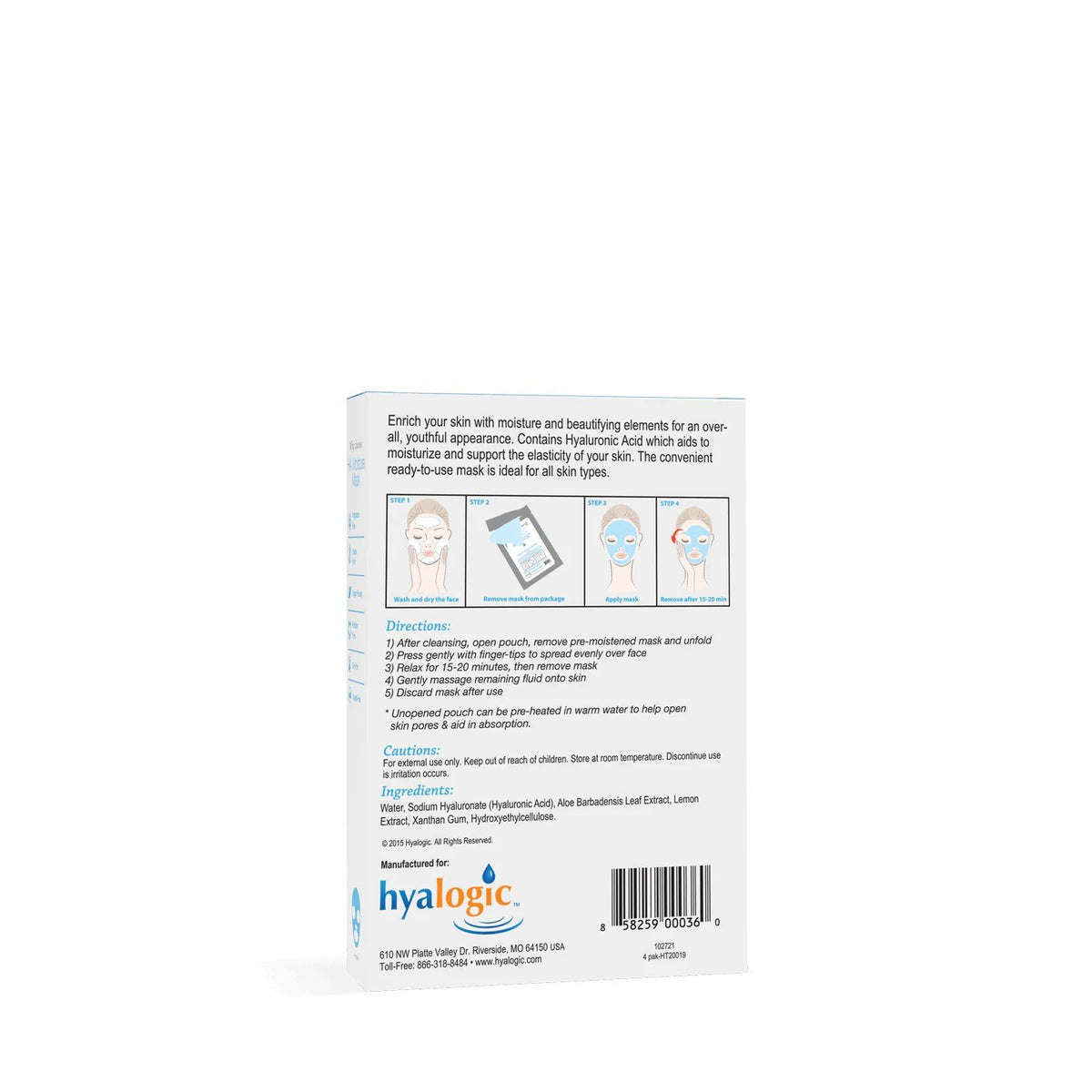 Hyalogic HA(Hyaluronic Acid + Aloe)Moisture Mask-4 pack Box 4 pack Box