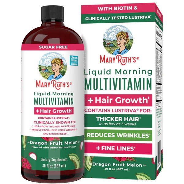 MaryRuth's Liquid Morning Multivitamin + Hair Growth-Dragonfruit Melon 30 fl oz (887 mL) Liquid