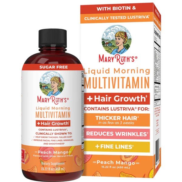 MaryRuth's Liquid Morning Multivitamin + Hair Growth-Peach Mango 15.22 fl oz(450 mL) Liquid