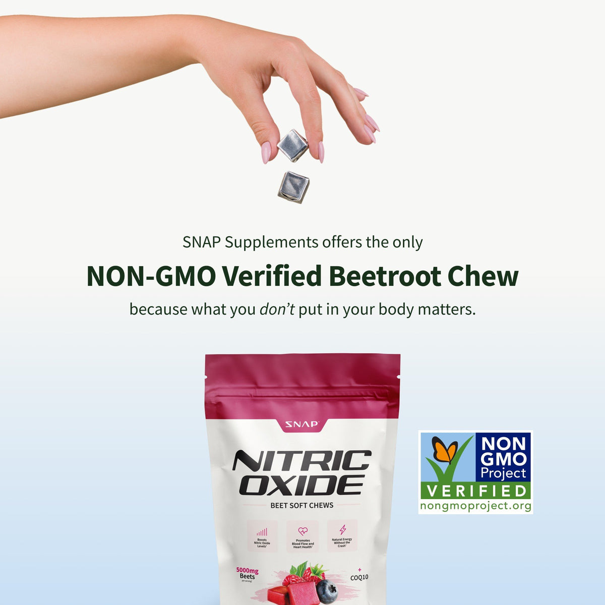 Snap Supplements Nitric Oxide + COQ10 - Sugar-Free Mixed Berry Flavor 60 Soft Chews