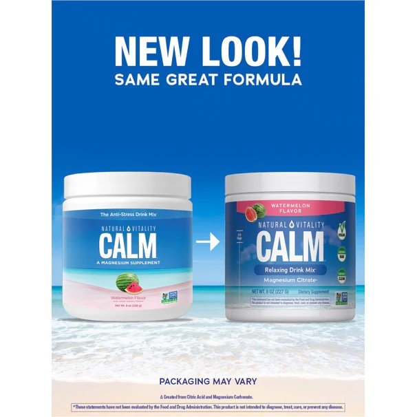 Natural Vitality Calm Relaxing Drink Mix - Magnesium Citrate - Watermelon Flavor 8 oz Powder
