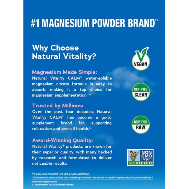Natural Vitality Calm Relaxing Drink Mix - Magnesium Citrate - Watermelon Flavor 8 oz Powder