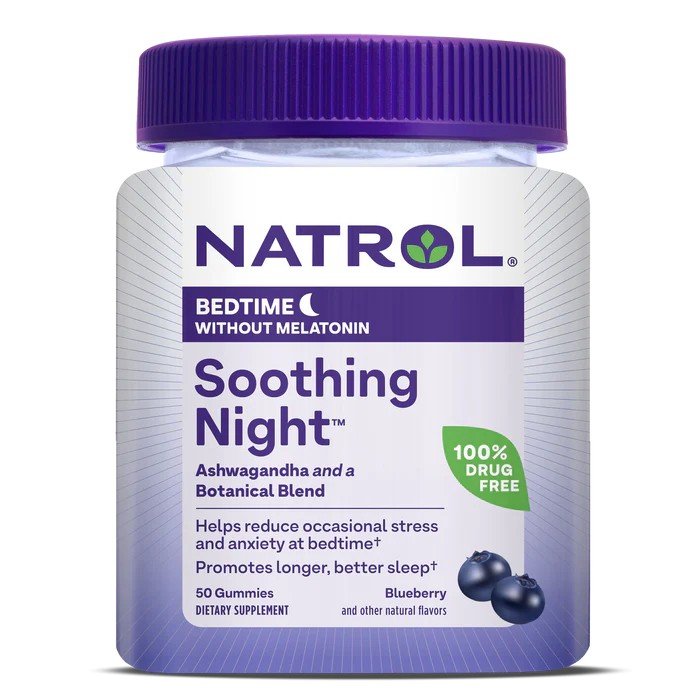 Natrol Soothing Night Adult Gummies - Bedtime Without Melatonin - Blueberry 50 Gummy