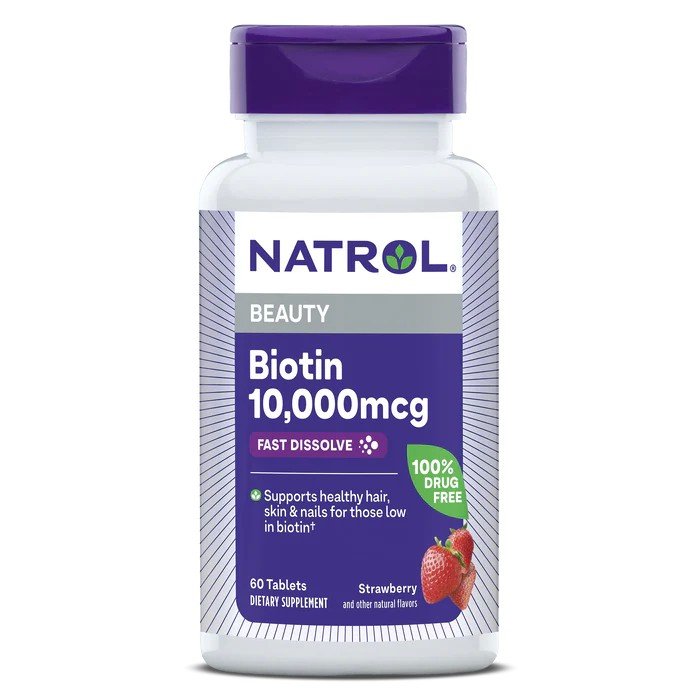 Natrol Biotin Maximum Strength, Strawberry, 10,000 mcg 60 Tablet