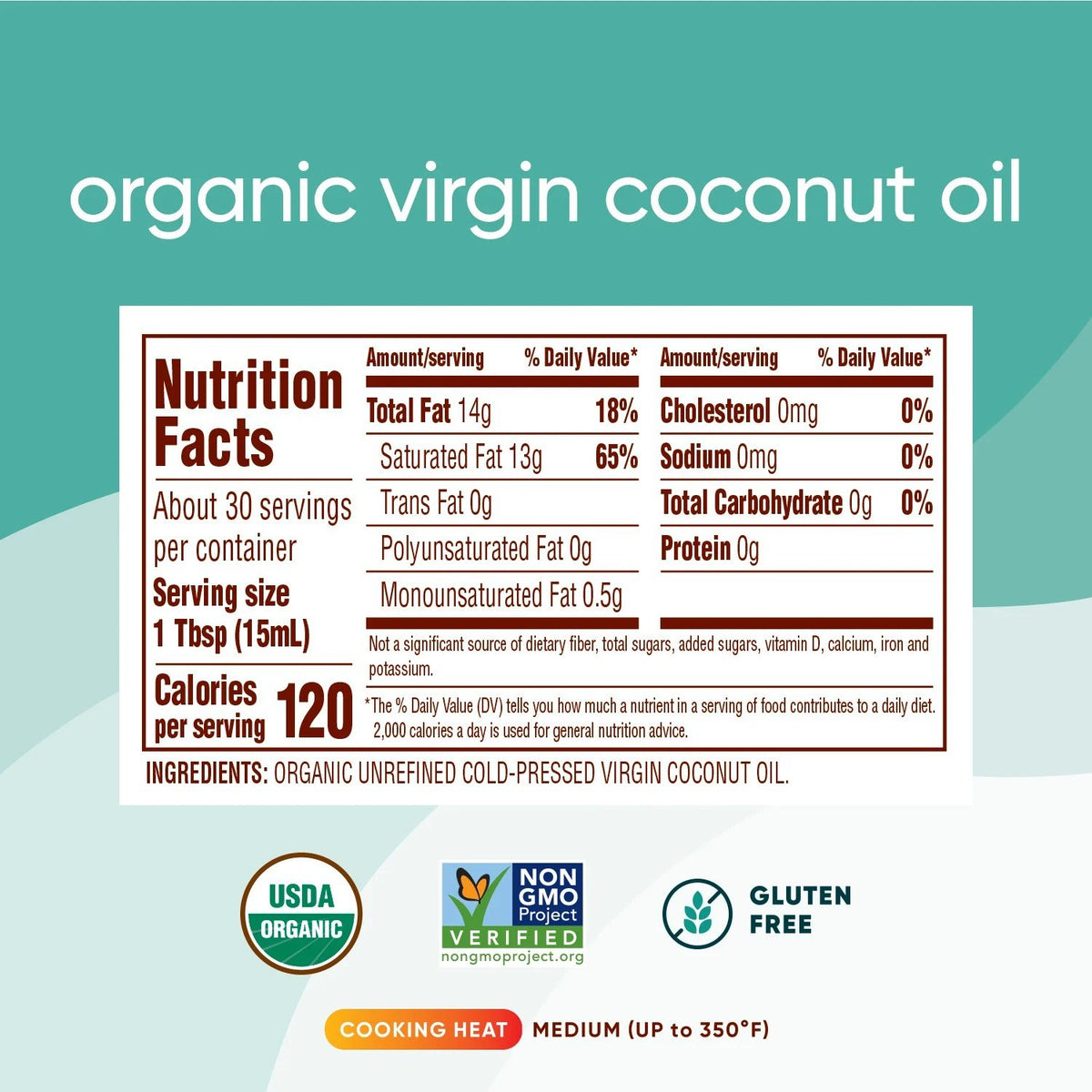 Nutiva Organic Virgin Coconut Oil (Glass Jar) 14 oz Oil