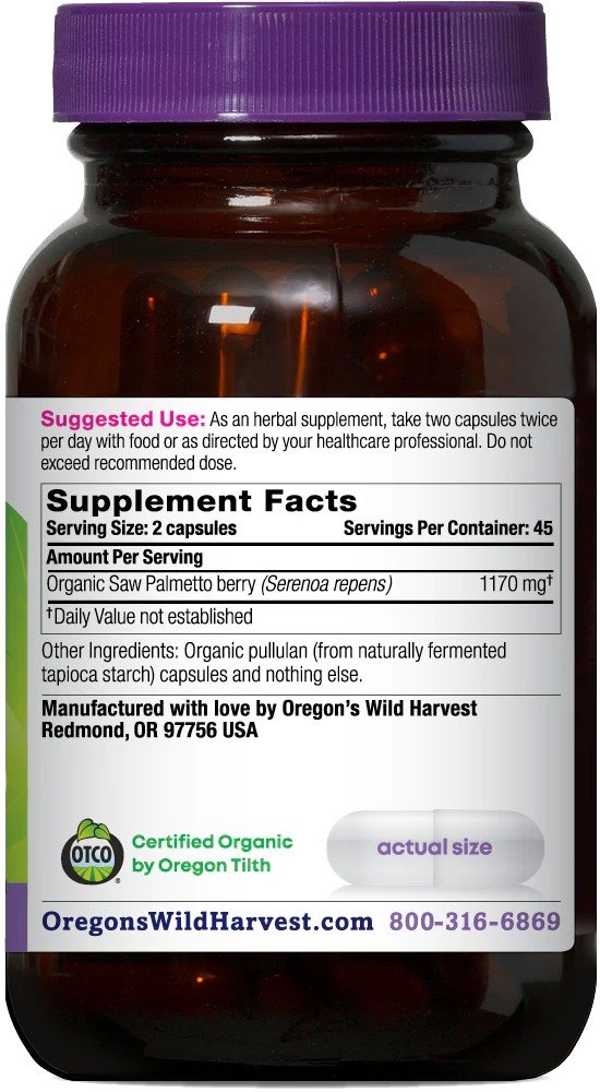 Oregon&#39;s Wild Harvest Organic Saw Palmetto 90 Vegan Capsule