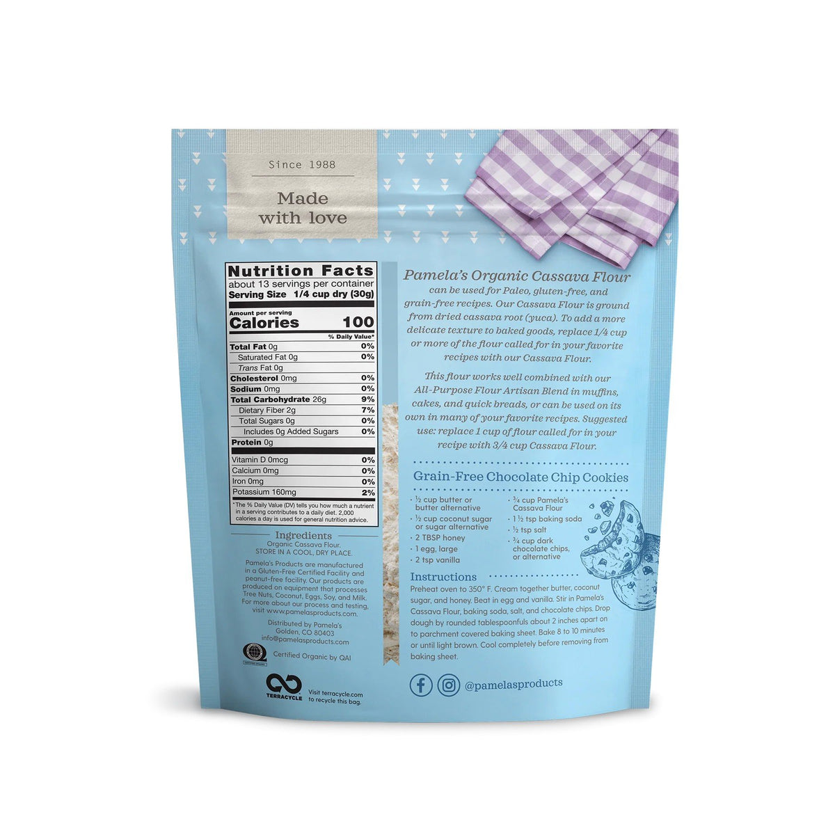 Pamelas Cassava Flour Organic 14 oz Bag