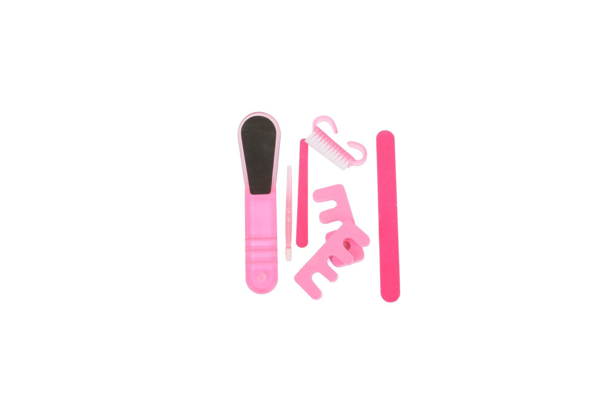 Bass Brushes Pedicure Set Foot File Toe Separators Cuticle Sticks Emery Boards &amp; Nair Brush Colors 1 Kit