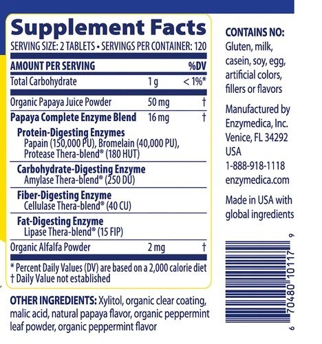 Enzymedica Papaya Complete 240 Chewable