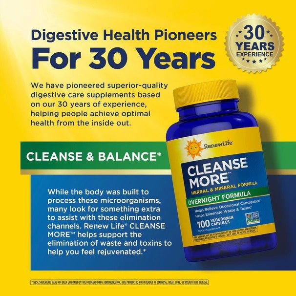 Renew Life Cleanse More Overnight Formula 100 Vegetarian Capsule