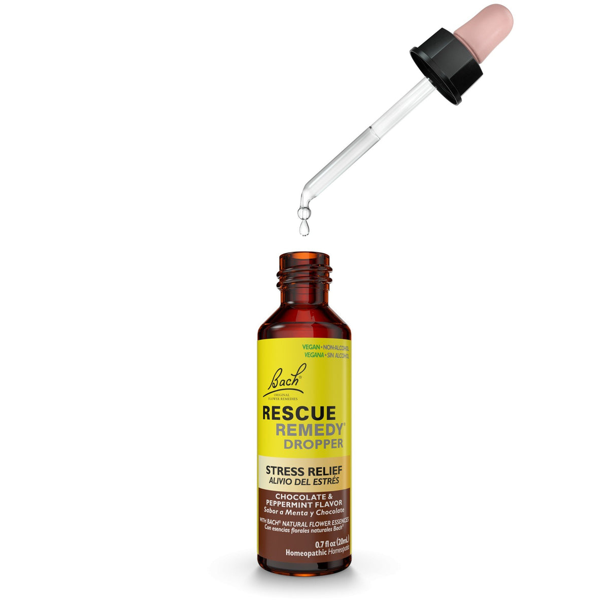 Bach Rescue Remedy Stress Relief - Chocolate & Peppermint - Non-Alcohol - Dropper 20 mL(0.7 fl oz) Liquid