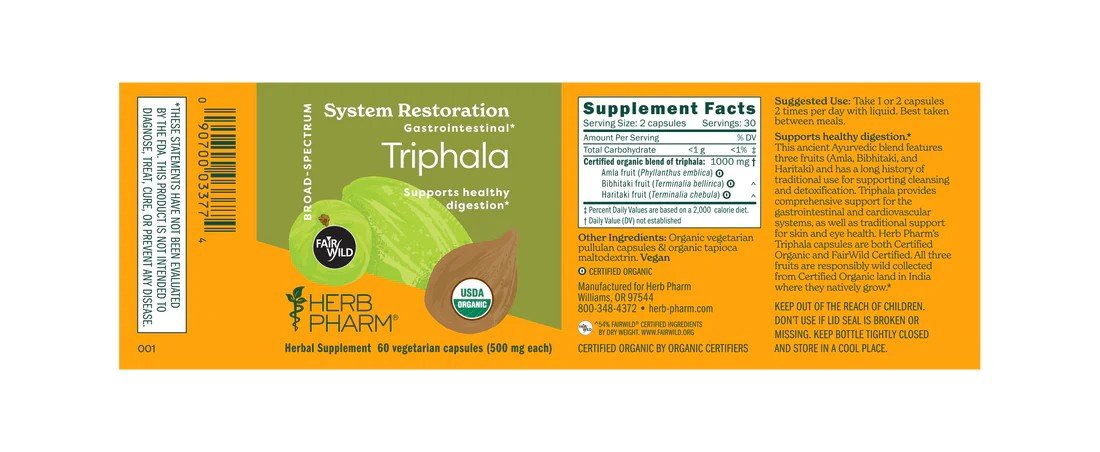 Herb Pharm Triphala-Organic-Broad-Spectrum-500 mg 60 Veg Caplet