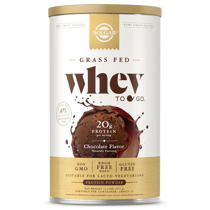 Solgar Whey To Go Protein Powder Natural Chocolate Flavor 16 oz Powder