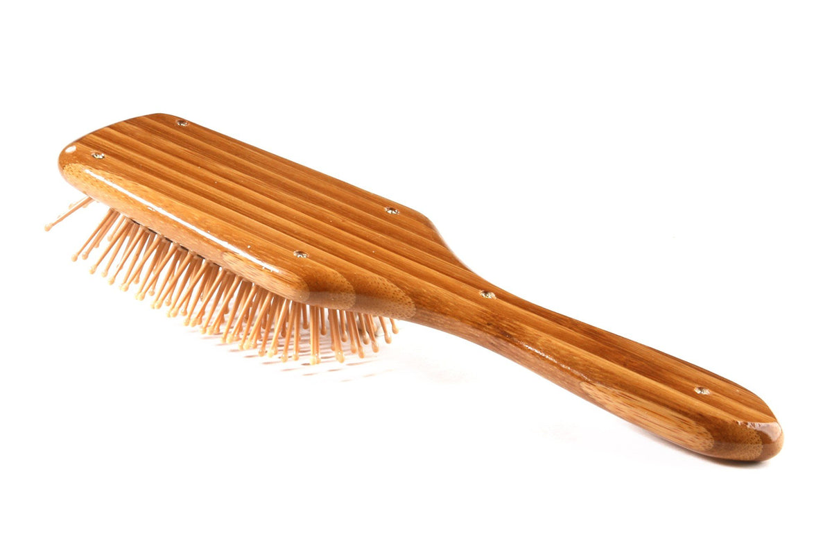 Bass Brushes Small Square Paddle Hairbrush Cushion Nylon Bristles Light Wood Handle 1 Brush