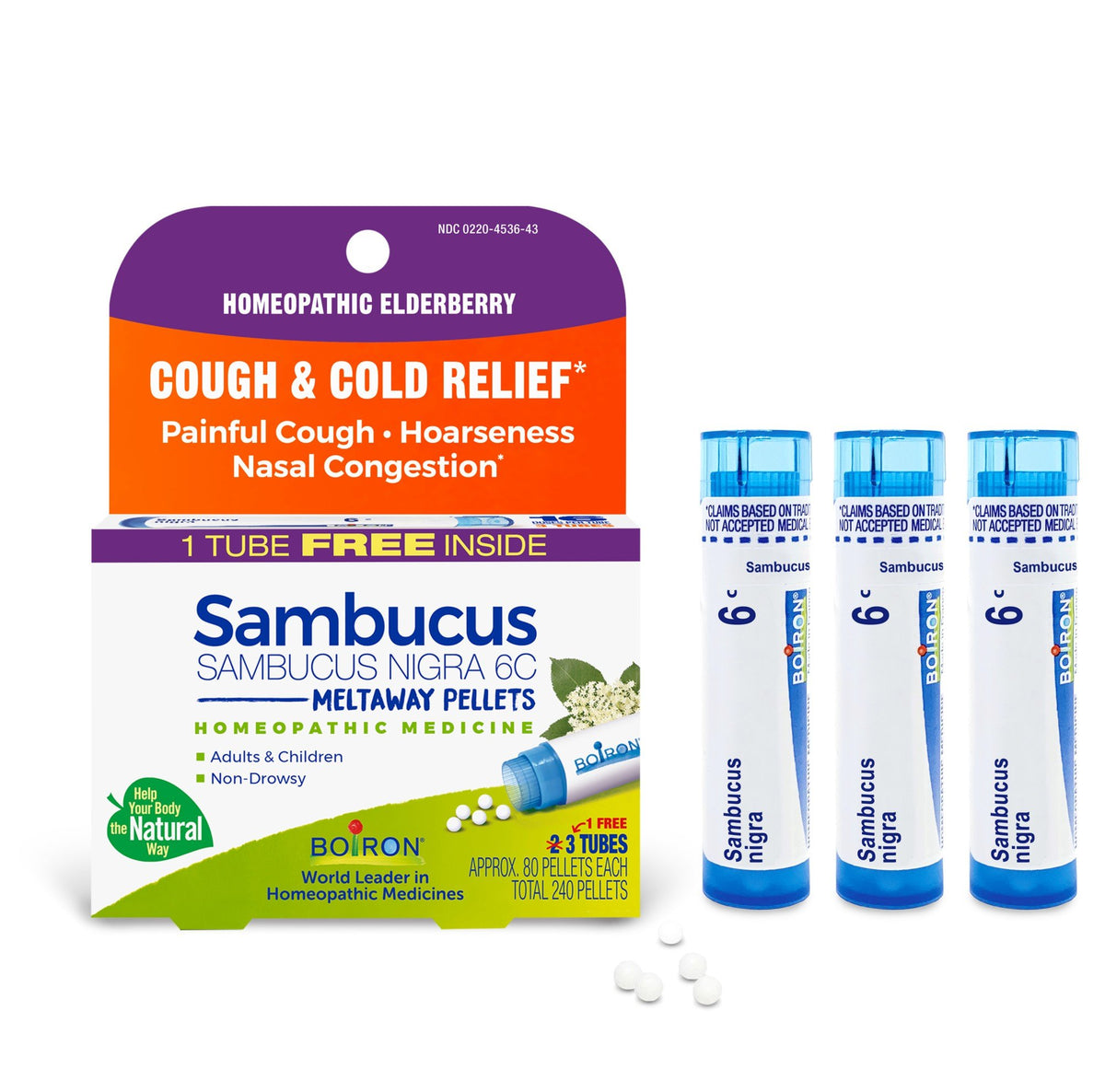 Boiron Sambucus Nigra 6C 3 MDT Homeopathic Medicine For Cough & Cold Relief 3 Pack Pellet