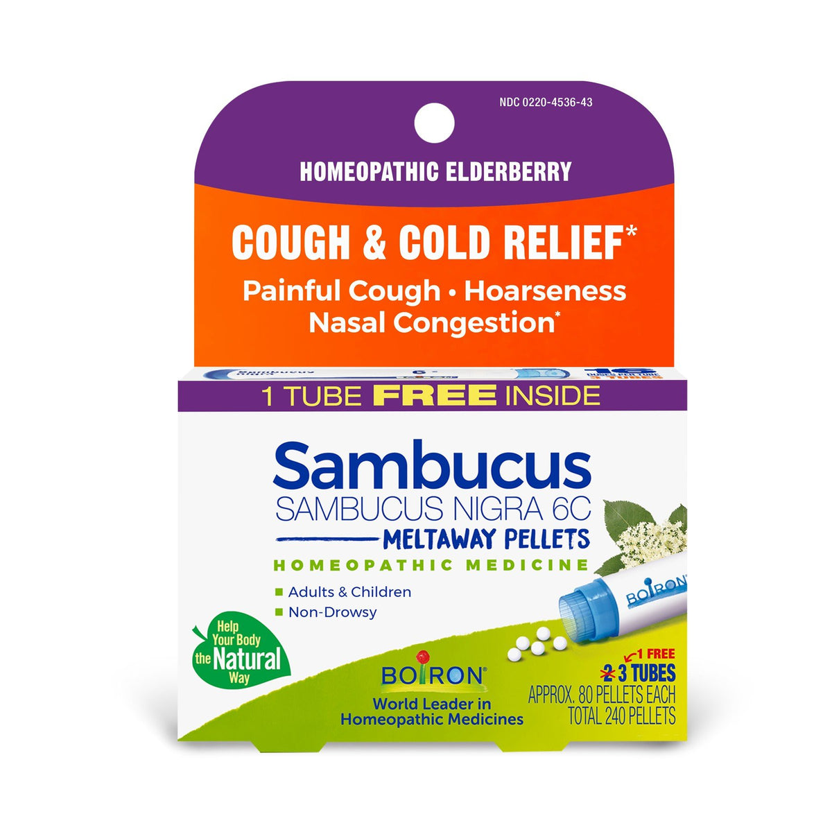 Boiron Sambucus Nigra 6C 3 MDT Homeopathic Medicine For Cough &amp; Cold Relief 3 Pack Pellet