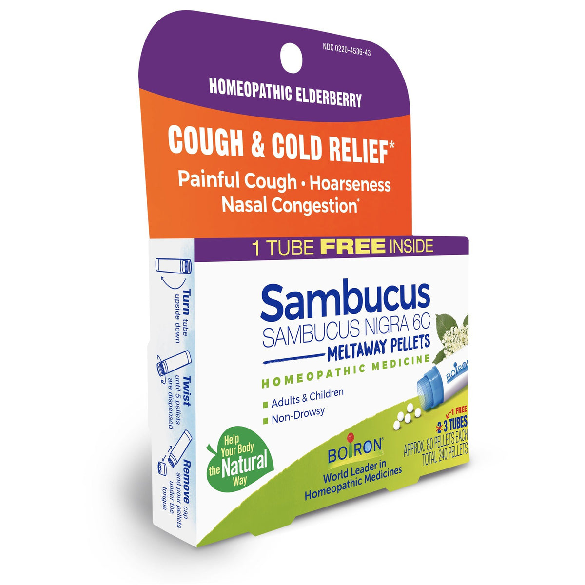 Boiron Sambucus Nigra 6C 3 MDT Homeopathic Medicine For Cough &amp; Cold Relief 3 Pack Pellet