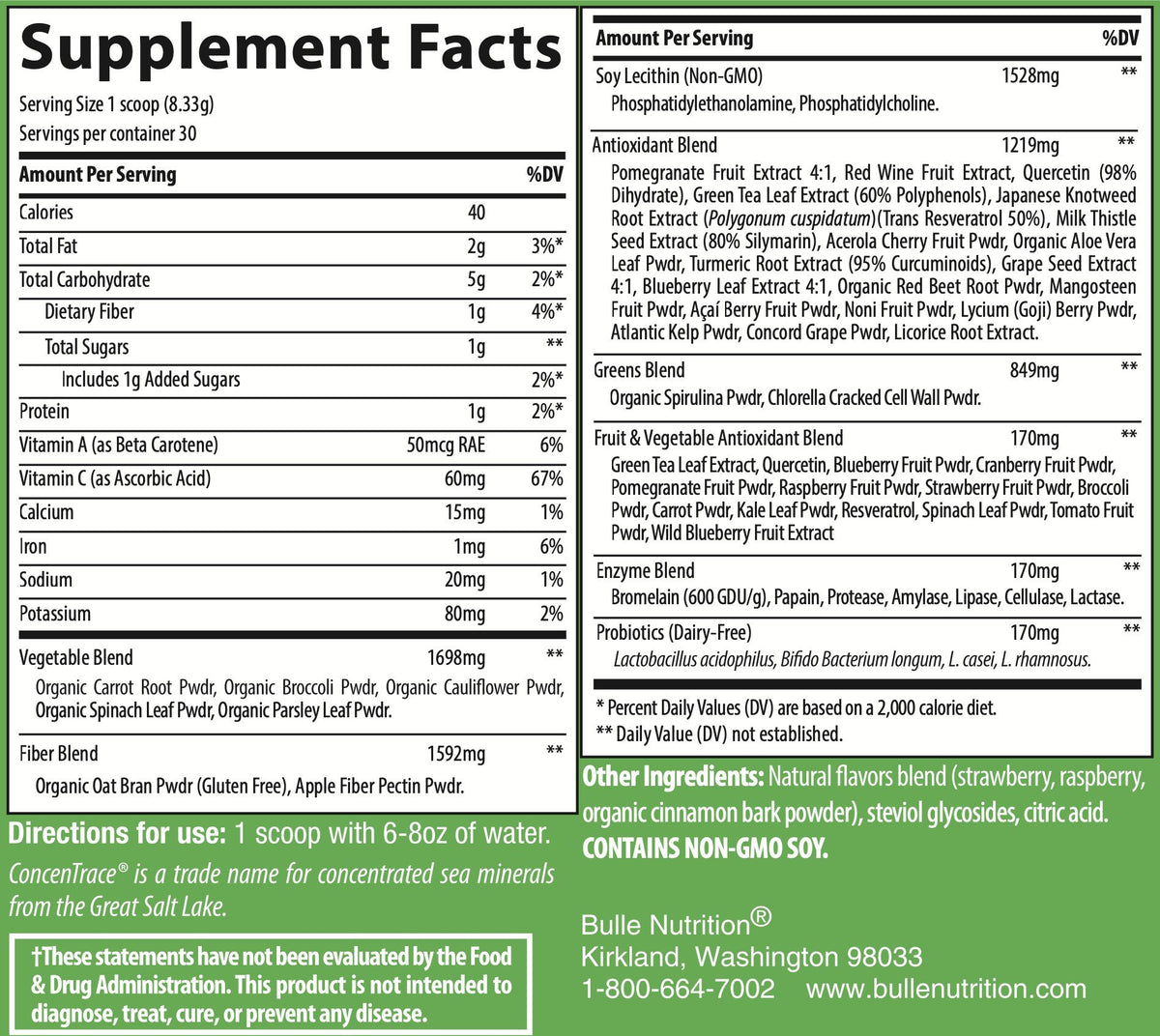 Bulle Nutrition Green Zone - Berry 8.8 oz Powder