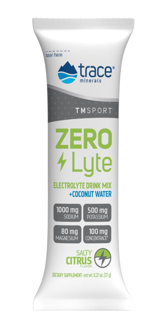 Trace Minerals TMSPORT-ZeroLyte-Electrolyte Drink Mix + Coconut Water-ZeroLyte-Salty Citrus Flavor- 30 Packets Box