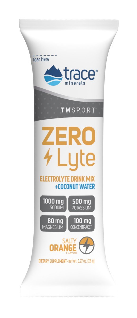 Trace Minerals TMSPORT-ZeroLyte-Electrolyte Drink Mix + Coconut Water-Salty Orange Flavor 30 Packets Box