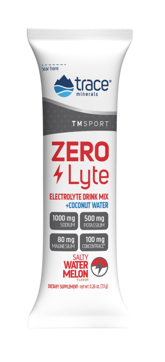 Trace Minerals TMSPORT-ZeroLyte-Electrolyte Drink Mix + Coconut Water-ZeroLyte-Salty Watermelon Flavor 30 Packets Box