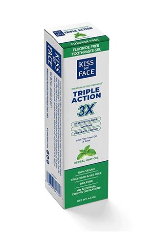 Kiss My Face Triple Action Cool Mint Gel Fluoride Free Toothpaste 4.5 oz Paste