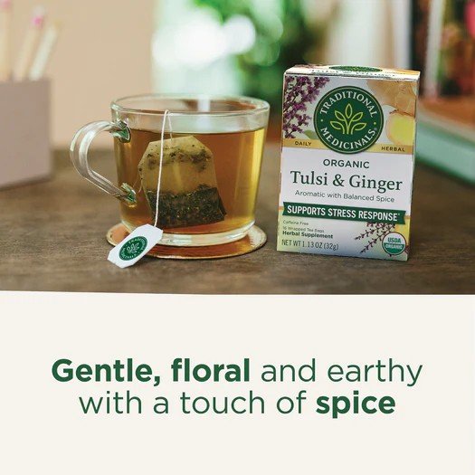 Traditional Medicinals Tulsi &amp; Ginger Tea 16 Tea Bags Box