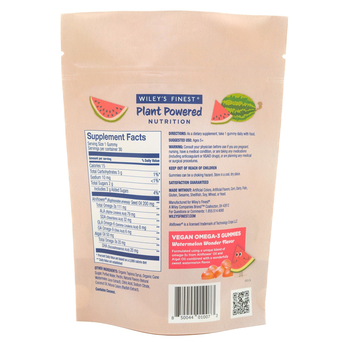 Wileys Finest Vegan Omega-3 Gummies for Kids, Watermelon Wonder 30 Gummy